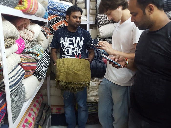 Buying-fabrics-in-Shanti Mohalla New Delhi