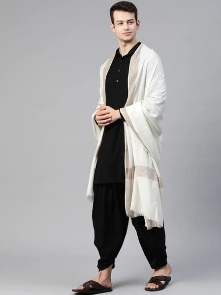 Men's white Kani Shawl with Border by cincogem