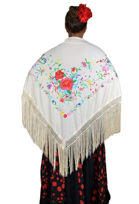 White Flamenco Shawl, Embroidered on one side by ANUKABarcelona (Etsy)
