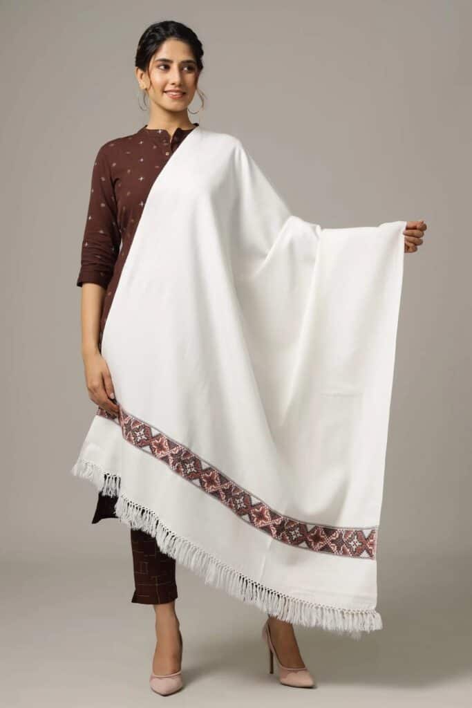 white Beautiful Embroidered Kullu Shawl by Ravaiyaa (Etsy)