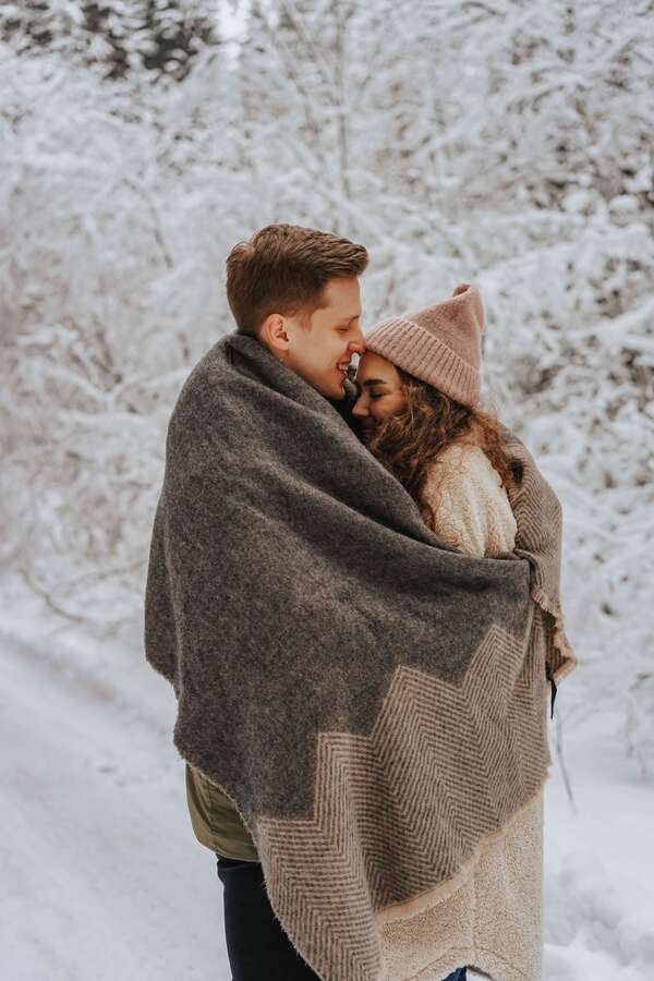 Couple hug with shawl